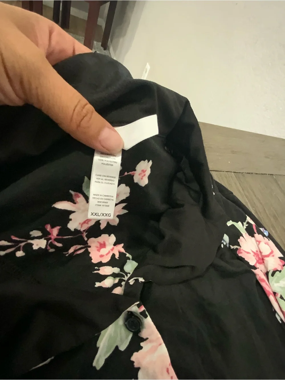 Floral Wide-Leg pajams– Black & Pink Rose Print – Size XXL